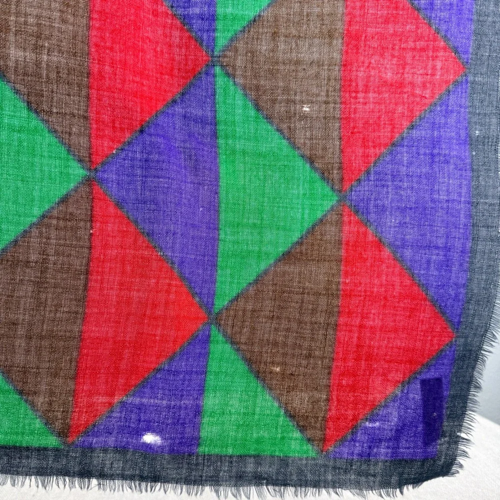 Vintage Yves Saint Laurent Wool Scarf 32" Square Geometric Mod Made READ - Picture 4 of 9